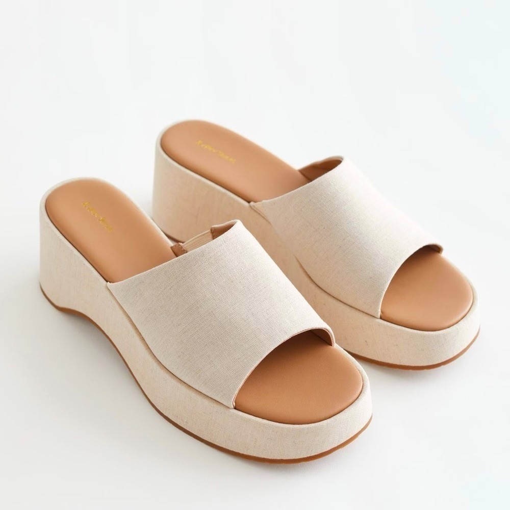 & Other Stories Canvas Cream Platform Mules Chunky Sole Size 38 / US 7